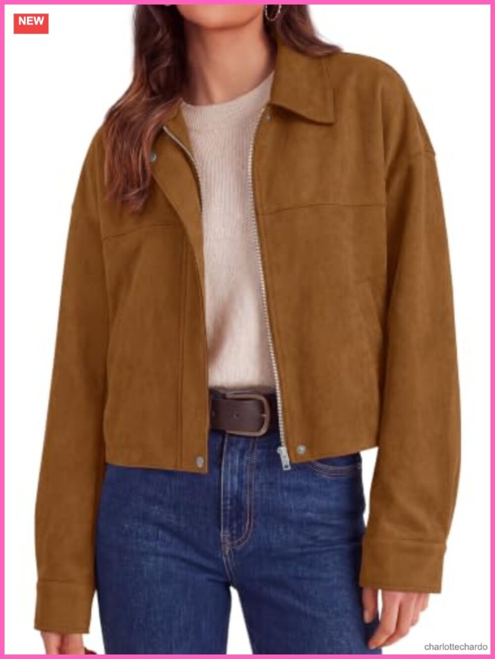 Faux Suede Cropped Zip Up Fall Jacket Long Sleeve Lapel Coat